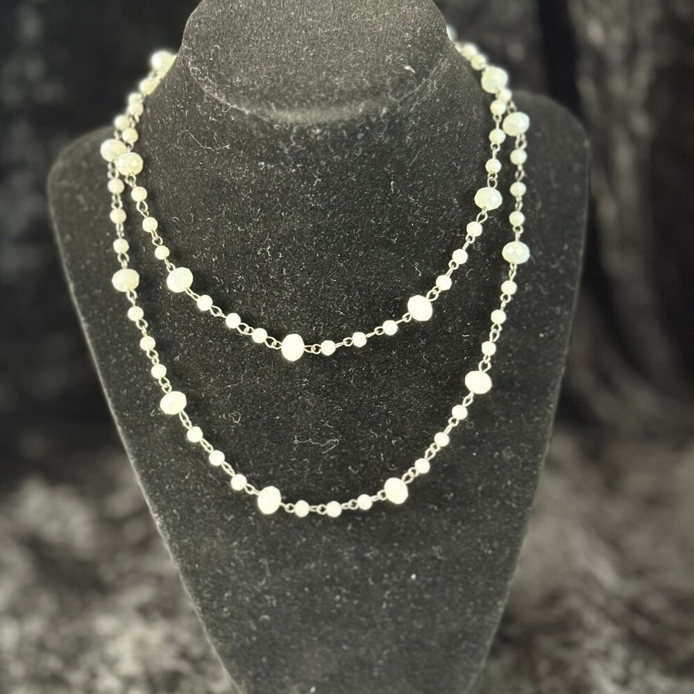 Vintage Faceted  Milky Opalite and Wire Necklace 32 in: Multiple Ways to Wear